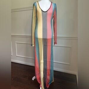 Multicolor Mesh Swimwear Coverup Maxi Dress, Size XL